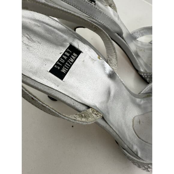 vintage Stuart Weitzman Rockstar silver rhinestone slingback heels Y2K Sz 7.5 - Picture 8 of 8